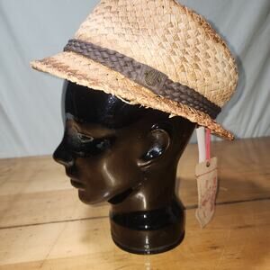 TRUE RELIGION 100% woven paper fedora hat NWT brown ivory